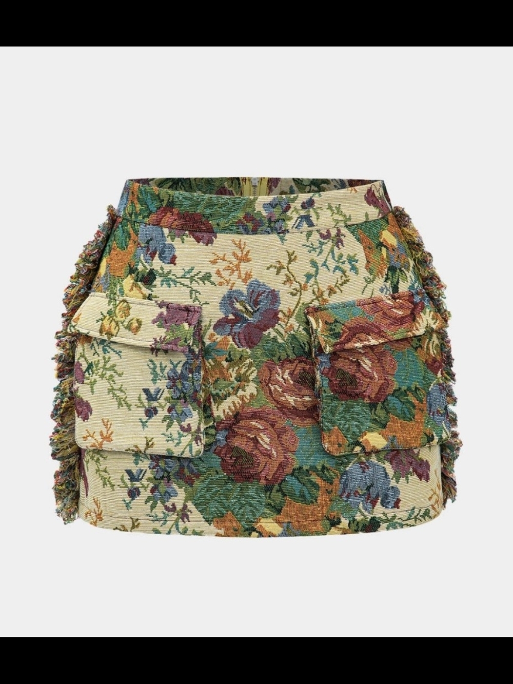 Micas Floral Tapestry Mini Skirt with Patch Pockets